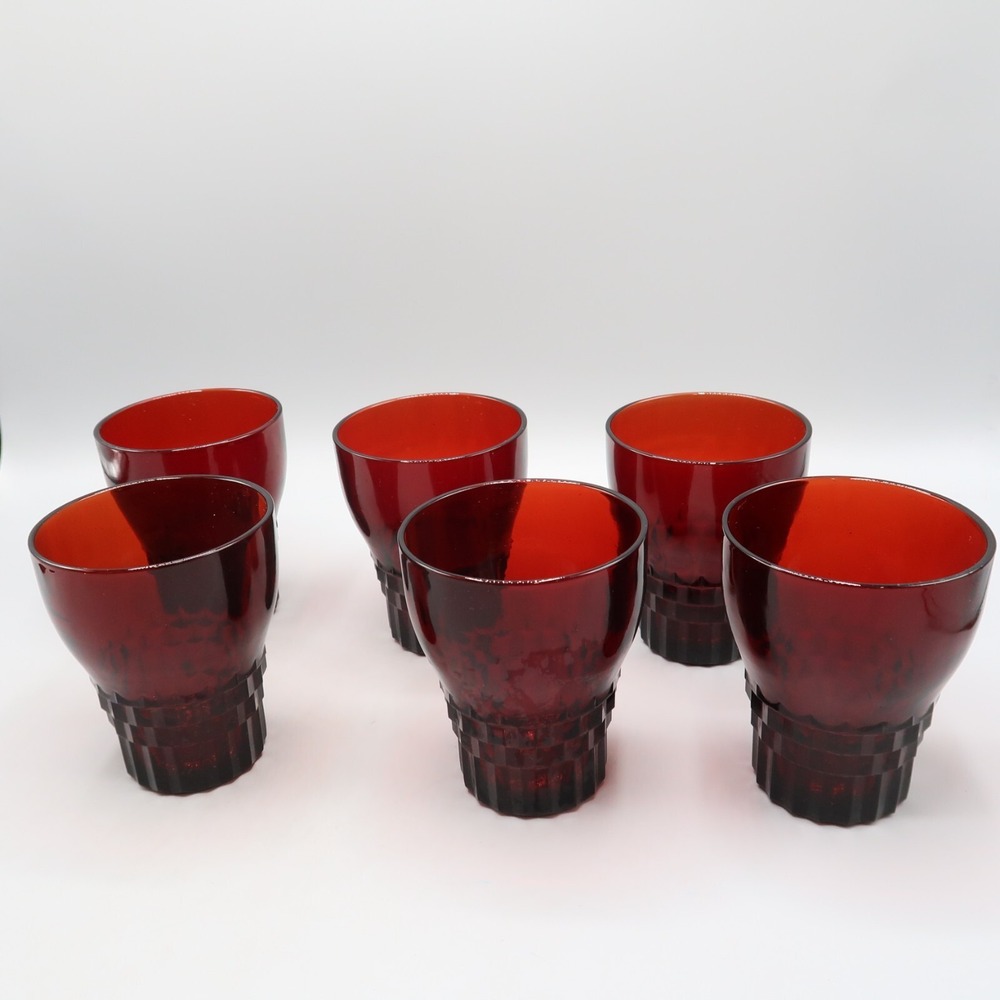 Vintage 1940s Anchor Hocking Royal WINDSOR Ruby Red 6 Pc Glass Tumbler Set